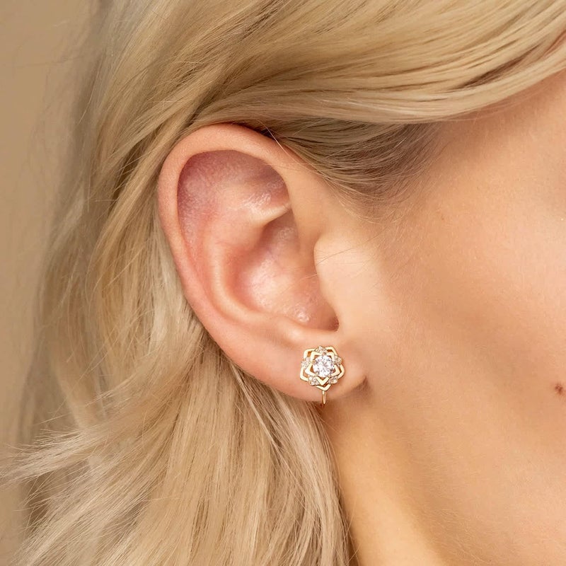 AllenCOCO Clip on Earrings Women, 14K Gold Hoop Clip-On Earrings for Women, Hypoallergenic Non Pierced Croissant Earrings - Image 4